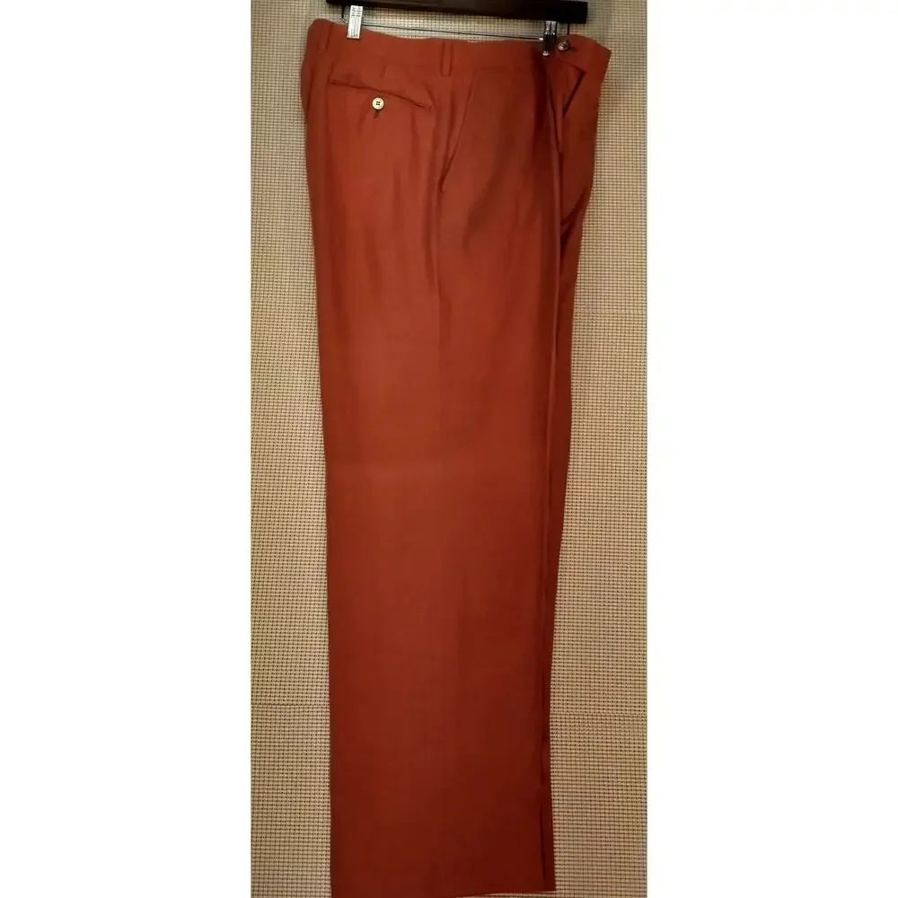 Crittenden Rawlings Mens Silk Linen Dress Pants Coral Salmon Pink Pleated 36